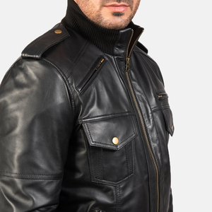 Blouson en cuir de moto pour homme avec poches avant, blouson en cuir d'agneau personnalisé pour homme, blouson en cuir matelassé - Product Image 3