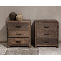 Meubles de chambre à coucher en teck recyclé, style antique moderne, tables de chevet, 3 tiroirs, forme carrée, pour appartements, en stock