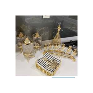 Ensemble de 3 pots en cristal doré japonais, long, avec un support à épices en cristal de 6 pièces, un porte-serviettes carré, des bouteilles de rangement pour aliments, sans danger pour les aliments - Product Image 1