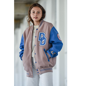 Chaqueta universitaria de béisbol para hombre con logotipo frontal y cuello levantado de lona impermeable de cuero de calle alta OEM con colores y tamaños personalizados - Product Image 4