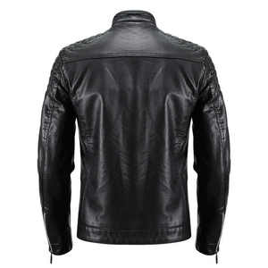 Chaqueta bomber de cuero ajustada para hombre Chaqueta de moto lavable con cuello levantado - Product Image 4