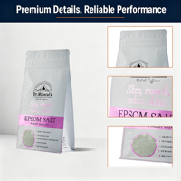 Sac à fond plat avec fermeture éclair et fenêtre, 2 kg, 70,55 oz, 4,41 lb, 140 microns, en PET/VMPET/NY/PE, finition mate vernie, pour sel de bain, violet/blanc/noir