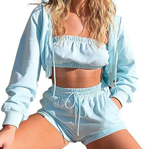 Hot Selling Long Sleeve Women Hoodie Short Sets Lightweight Women Hoodie Short Sets For Online <b>Sale</b> - Product Image 6