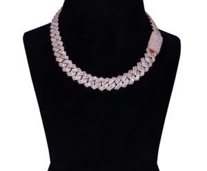 Cadena Cubana de Plata de Ley 925 con Moissanita VVS, Estilo Hip Hop, Dos Tonos Rosa y Blanco, Engaste de Puntas, Cadena Brillante - Product Image 3