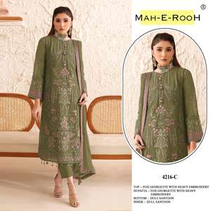 Faux Georgette with Embroidered Sequence Work Pakistani Suit & Khatli Work Readymade Salwar Kameez with Dupatta Set - Product Image 3