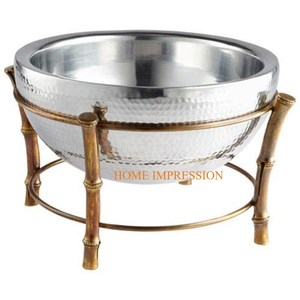 Cubo de botella de hielo de Vino redondo martillado superventas con soporte antiguo de cobre pulido espejo Metal Barware Cubo de vino para la venta - Product Image 1