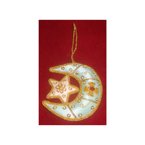 Beautiful Design Moon Star Shape Sea Green Color Zari Embroidery <b>Ornaments</b> for Christmas <b>Tree</b> Decoration Hanging <b>Ornament</b> - Product Image 1