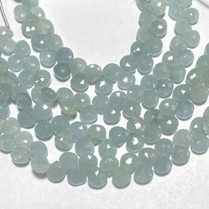 Cuentas de Briolette de taladro lateral con forma de corazón facetado de Aguamarina lechosa azul, cuentas de piedras preciosas calibradas de 7MM para uso en joyería - Product Image 3