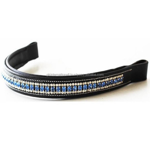 Bande de front de cheval en cuir noir personnalisée avec rangée de strass Bling incurvés en forme de fabricant exclusif fait à la main - Product Image 6