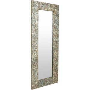 Miroir mural moderne en bois et nacre écologique fait à la main, décoration d'intérieur pour couloir et salle de bain, incrusté de coquillages - Product Image 3