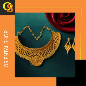 ชุดต่างหูดีไซน์หรูหราพร้อมสร้อยคอชุบทอง22K ชุดต่างหูสำหรับขายโดยผู้ส่งออกอินเดีย - Product Image 3