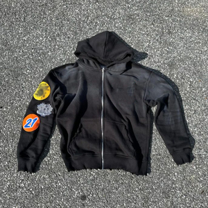 Vente en gros d'écusson brodé sur mesure 100% coton d'automne surdimensionné en détresse recadrée lavage à l'acide soleil délavé pull lourd lourd - Product Image 1