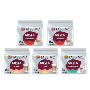Cápsulas de Café Tassimo Cost'a Favourites Variety Pack (Paquete de 5, Total 56 Cápsulas) - Product Image 1