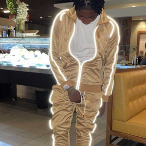 Personalizado de alta calidad Slim Fit cremallera de dos piezas de los hombres Joggers Trajes Set Side Stripe Reflective Piping Chándal para los hombres - Product Image 3