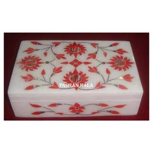 Fabricante y mayorista de mármol hecho a mano con caja rectangular de trabajo con incrustaciones de jaspe para decoración del hogar y artículo de reventa - Product Image 1