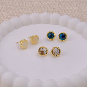 Women's White Chalcedony <b>Handmade</b> Gemstone Stud <b>Earrings</b> Gold Plated Minimalist Studs Trendy Fashion Wholesale - Product Image 6