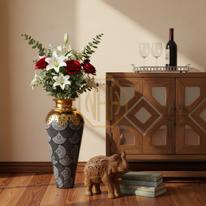 Rustic Metal <b>Tall</b> Floor <b>Flower</b> <b>Vase</b> Enamel Printed Elegant Decorative <b>Vase</b> for Wedding Tables and Home Decor Wholesale Bulk - Product Image 2