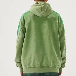 Sweat-shirt streetwear personnalisé délavé au soleil, épaules tombantes, lourd, surdimensionné, à fermeture éclair, broderie de patch, unisexe, prix de gros - Product Image 6