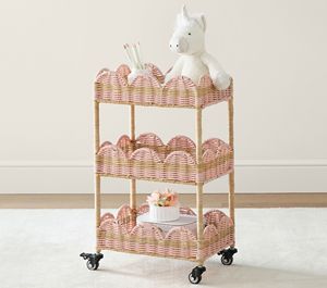 Chariot de rangement en rotin bohème, étagère roulante pour chambre d'enfant, organisateur en forme de nuage rose beige naturel - Product Image 4