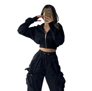 Wholesale High Quality Streetwear <b>Women</b> Zipper Hoodies Custom Crop <b>Top</b> Hoodie Custom Fabric Gym Crop <b>Top</b> Hoodies <b>Women</b> casual - Product Image 5