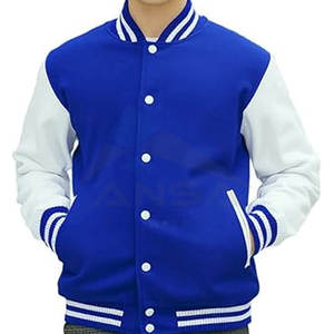 Veste universitaire pour homme personnalisable avec des manches en cuir de qualité supérieure et un corps en mélange de laine, style baseball chaud d'hiver, bleu - Product Image 4