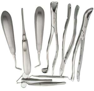 Juego de 11 Instrumentos Dentales Manuales de Acero Inoxidable para Cirugía Oral, Incluye Pinzas, Sondas, Elevadores y Espejos - Product Image 4