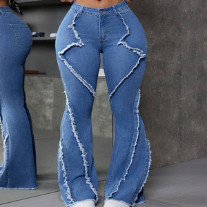 Pantalones de mezclilla con patrón de tamaño personalizable para uso en exteriores Nuevo estilo holgado elegante Ropa informal Pantalones Acampanados para mujer Sólido - Product Image 4