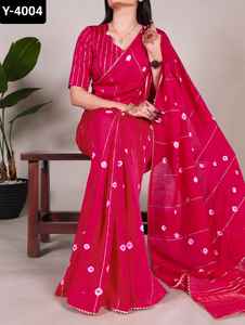 Vêtements ethniques indiens Viscose Chanderi Matériel Fantaisie Saree Paillettes avec ligne Zari et Gota Patti Dentelle Bordure Saree avec Blouse - Product Image 3