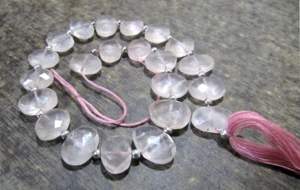 Cuentas de cuarzo rosa natural de forma ovalada, Briolette de 10x15mm, vendidas por hebra de 10 pulgadas de largo - Product Image 2