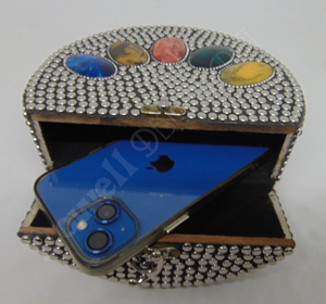 2022 New Party Fashion Women Multicolor Resin stone Siver Metal Clutch Round Bag - Product Image 4