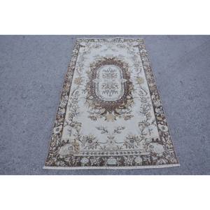 พรมขนสัตว์สีเบจสีน้ำตาลคลาสสิกขนาด3.6x6.7ฟุตวินเทจแบบตุรกีการเย็บปะติดปะต่อกันสำหรับห้องนั่งเล่นวัยรุ่นพรมยางข้างเตียง - Product Image 1