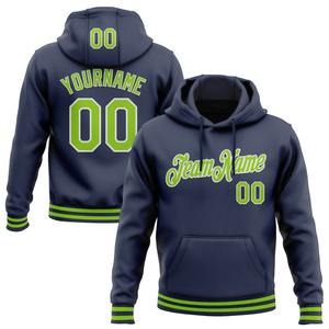 Custom Stitched <b>Navy</b> Neon Green-White Sports Pullover Sweatshirt Hoodie - Product Image 1
