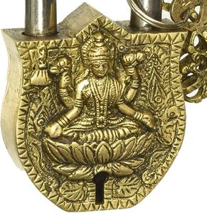 Padlock-01XF Laxmi Design Beautiful Brass Collectible Golden Home Security <b>Lock</b> with 2 Keys for Functional Purpose - Product Image 3