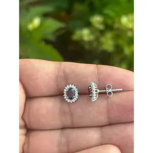 Natural Garnet <b>Stud</b> <b>Earrings</b> 925 Sterling Silver Handmade Fine Gemstone Jewelry Wholesale Supplier - Product Image 2