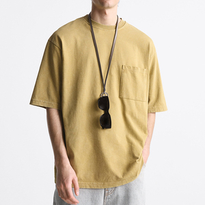 Camiseta extragrande de algodón 100% de alta calidad para hombre, diseño de logotipo personalizado, cuello redondo con hombros caídos en blanco, Camiseta con bolsillo para hombre - Product Image 3