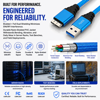 Cable de Datos USB 3.0 Tipo A Macho a Micro B Macho LUNG KAY, Cable para Disco Duro Externo HDD, Transferencia de Alta Velocidad