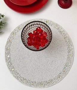 Luxury Round Gold Black Design Glass Beaded Embroidery Handmade Dining <b>Table</b> Decoration <b>Placemats</b> <b>for</b> Wedding - Product Image 2