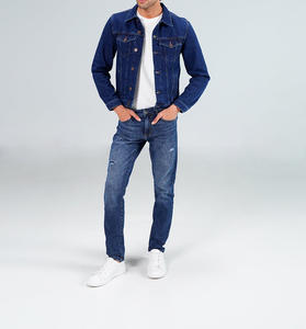 Chaqueta universitaria recortada de trabajo personalizada al por mayor para hombre, chaqueta vaquera sólida informal vintage reversible con cuello levantado y logotipo en la parte delantera - Product Image 5