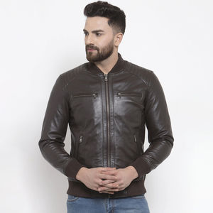 Nouvelle veste en cuir pour homme tendance avec col montant et logo frontal, imperméable et coupe-vent, style streetwear - Product Image 1