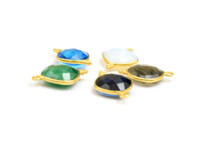 เครื่องประดับอัญมณีสีฟ้าบุษราคัมชุบทองเครื่องประดับรูปทรงเบาะอัญมณีทำให้ตัวเชื่อมต่อฝาที่มีเสน่ห์ - Product Image 3