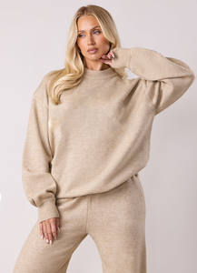 Ensemble de survêtement décontracté pour femme, confortable et douillet, en beige clair, pull et pantalon, style oversize, manches longues pour l'hiver, prix bas - Product Image 2