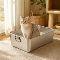 Bac à litière pour chat en acier inoxydable extra large XXL, côtés hauts, antiadhésif, anti-humidité, anti-odeur, facile à nettoyer, capacité de 65 L, pour chats