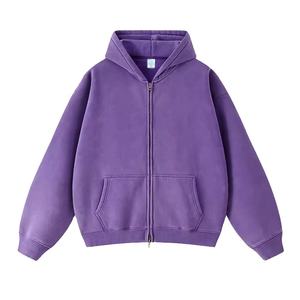 Sudadera con Capucha de Felpa Gruesa Personalizada para Hombre, de Poliéster/Algodón, Lavada al Ácido, con Bolsillo en el Cuello, Diseño Liso Teñido, para Invierno - Product Image 1