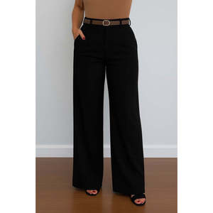 <span class=keywords><strong>Pantaloni</strong></span> da donna a vita alta, gamba larga, con tasche dettagliate, in crêpe importato (<span class=keywords><strong>senza</strong></span> <span class=keywords><strong>cintura</strong></span>), 31064 - Nero - Product Image 3