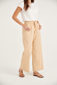 กางเกงขากว้างผ้าลินินผ้าฝ้ายสีทึบสำหรับผู้หญิงลำลองเอวยางยืดกางเกงทรงหลวมสำหรับฤดูใบไม้ผลิฤดูร้อน - Product Image 4