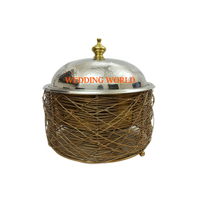 เครื่องอุ่นอาหารสแตนเลสสตีลสำเร็จรูปสีทองหม้อปรุงอาหารทรงกลมดีไซน์เนอร์ทำด้วยมือที่อุ่นอาหารโลหะใหม่ - Product Image 6