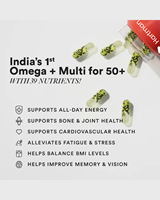 MultiOmega 50 + végétalien avec DHA, EPA et antioxydants pour le soutien des articulations, du cerveau, des yeux et du métabolisme chez les adultes de plus de 50 ans