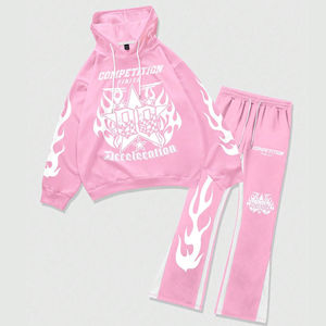 Chándal con estampado DTG personalizado para hombre con estilo, sudadera con capucha, pantalones acampanados, conjunto informal de 2 piezas, ropa de calle - Product Image 1