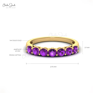 Produits tendance, pierre précieuse améthyste naturelle de 3 mm, taille brillant, bague demi-éternité, or massif 14 carats, bijoux de mariage pour mariée - Product Image 4
