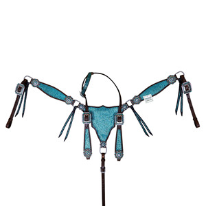 Exportación directa Argentina Cuero de vaca Caballo occidental Headstall Coraza Turquesa Cristales de diamantes de imitación Decorado Fabricante - Product Image 1